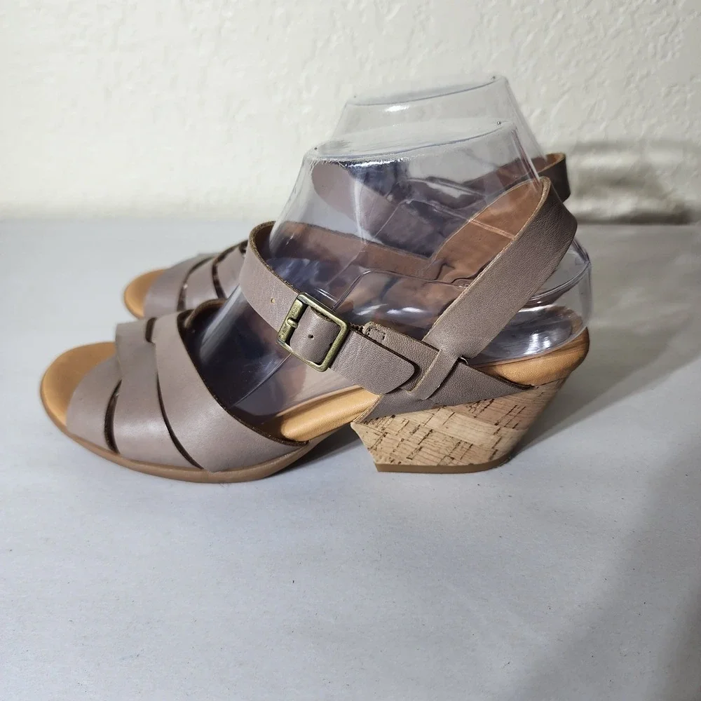 Korks by Kork-Ease Womens Taupe Leather Strappy Cork Wedge Sandals Ankle Strap
